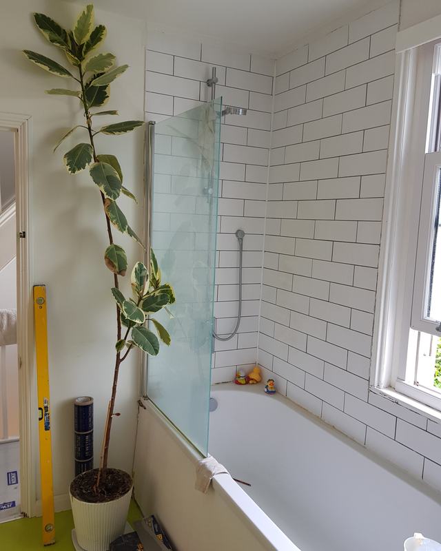 Metro tiled bath and glass screen, Hanover