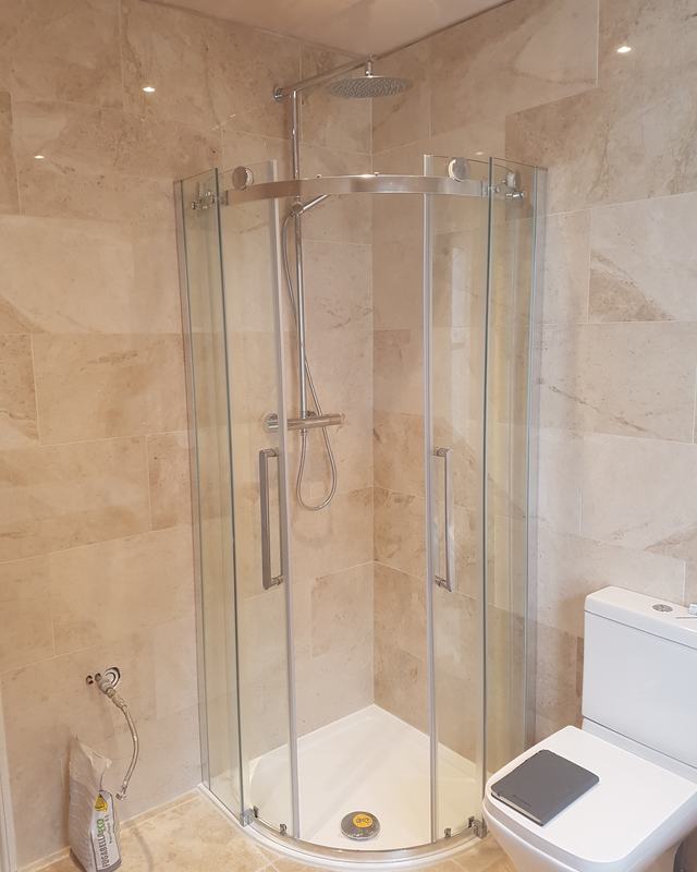 Quadrant shower in travertine, Hove